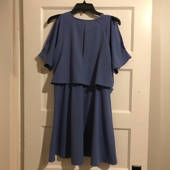 Gianni Bini Iris Blue Grey Mini Wrap Dress with Cut Out Sleeves - Picture 11 of 14